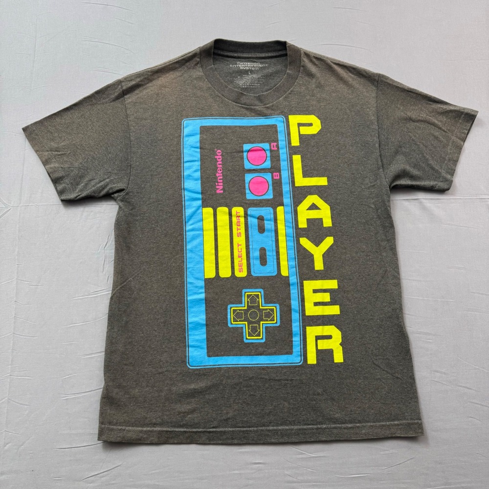 Nintendo NES Controller Player Graphic T-Shirt Mens Large Grey 2014 Retro Gaming
